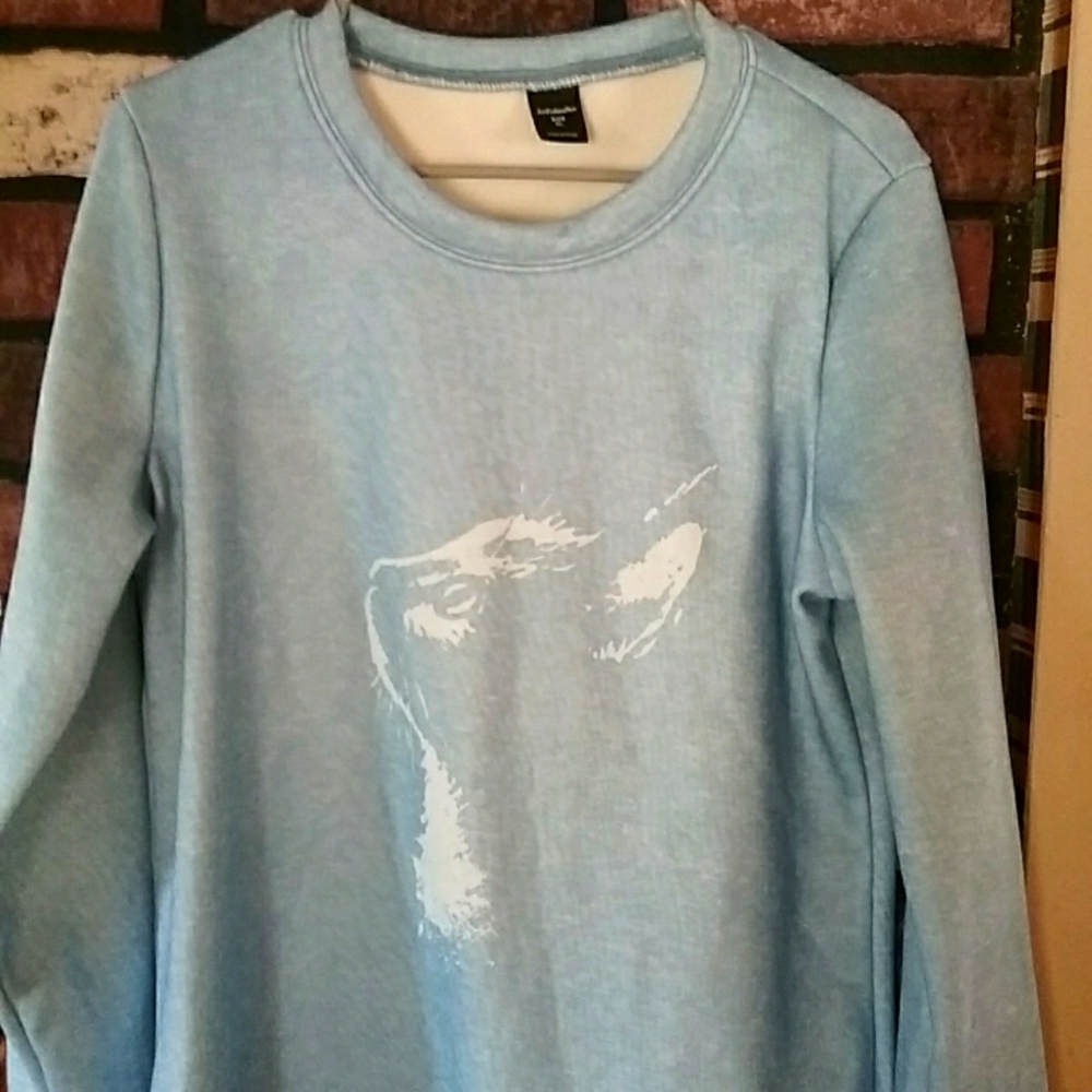 NWOT, XL blue w/ kitty face tunic top